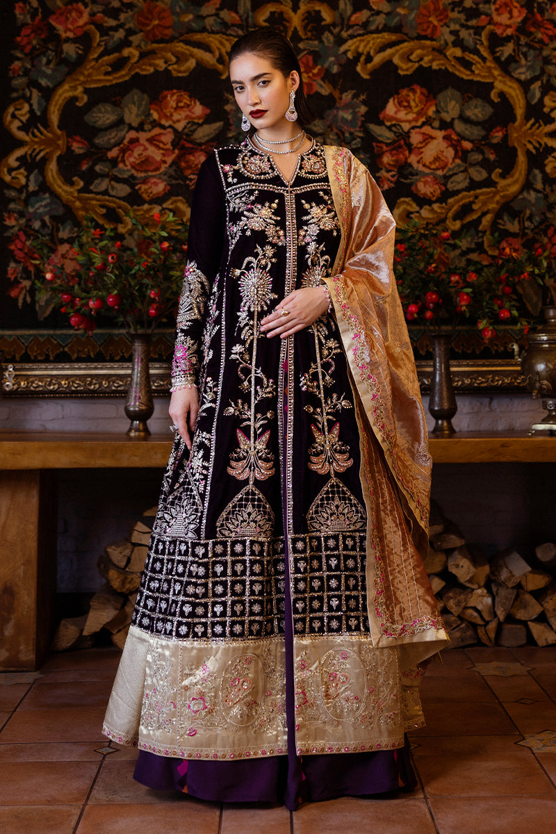 long velvet dress with embroidery