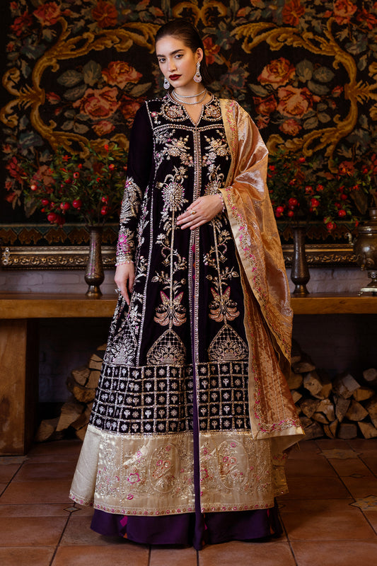 long velvet dress with embroidery